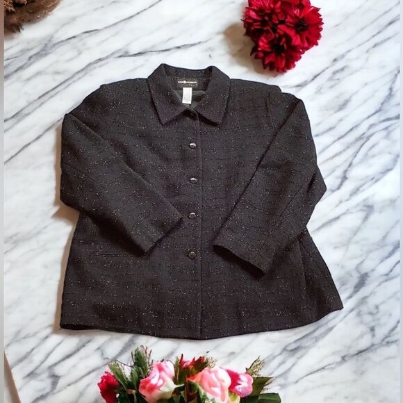 SAG HARBOR BUTTON UP COAT JACKET BLACK WITH ALL OVER SPARKLY THREADS 22W - Picture 5 of 7